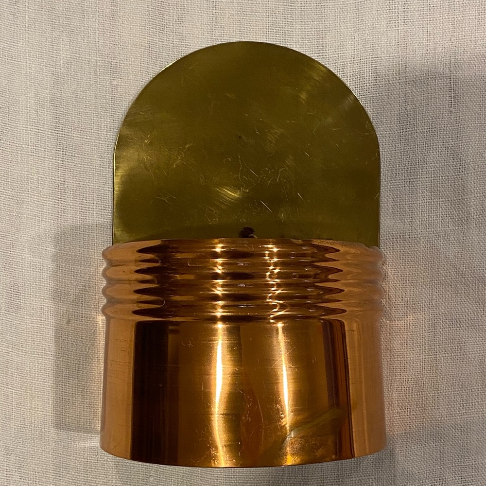 Vintage brass / copper wall planter / mail holder /trinket holder
